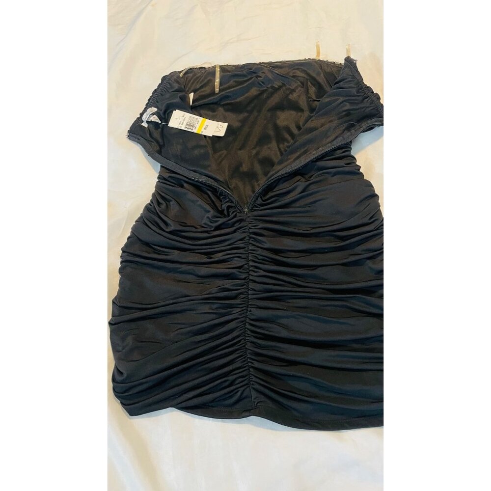 Strapless Black Ruched Mini Dress Women Sequins Size M Speechless Partywear - Picture 5 of 16